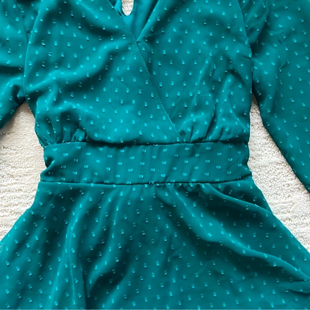 Japna Green Flowy Long Sleeve Mini Dress w Blended Polka Dot size small - Picture 8 of 15